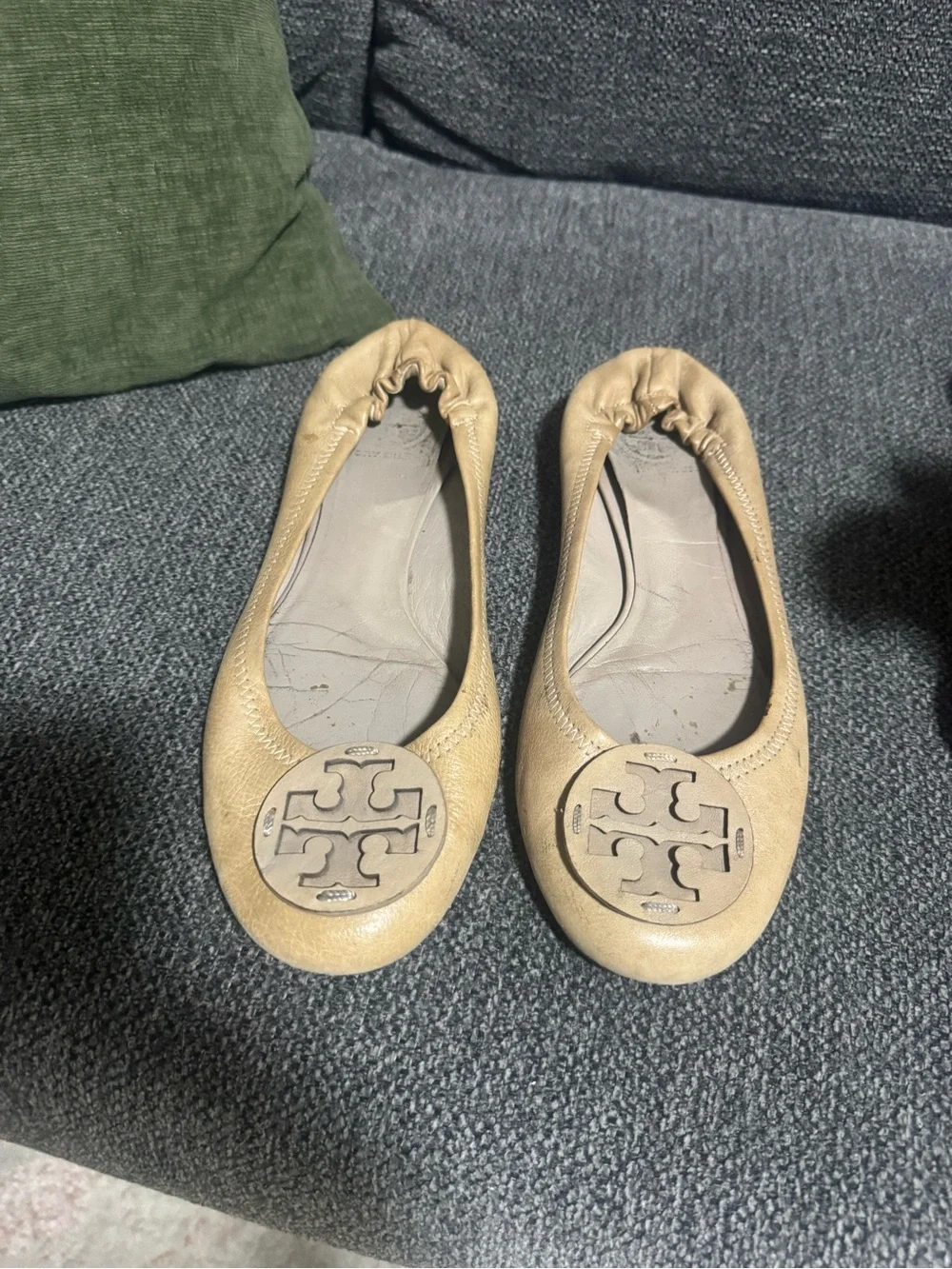 Tory Burch Tan Leather Logo Ballet Flats